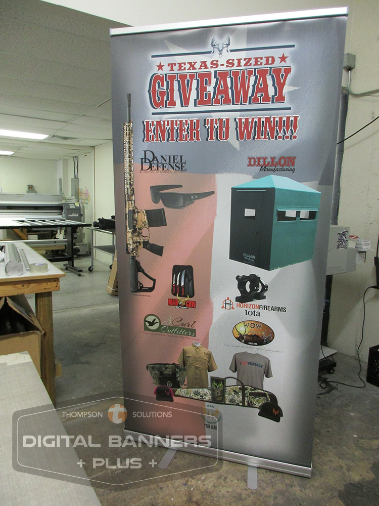 Roll up banners with advertisements